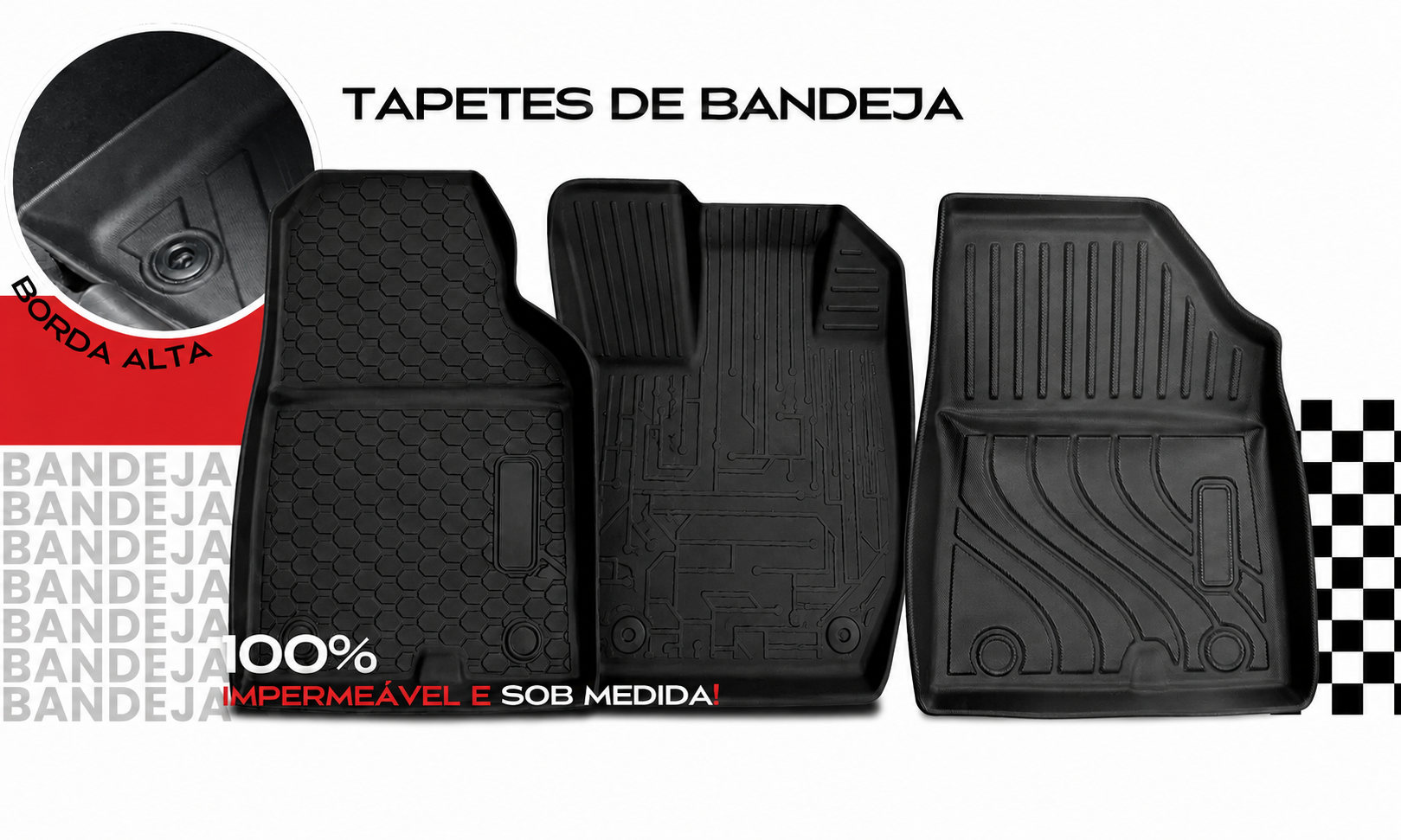 Tapete bandeja com borda alta